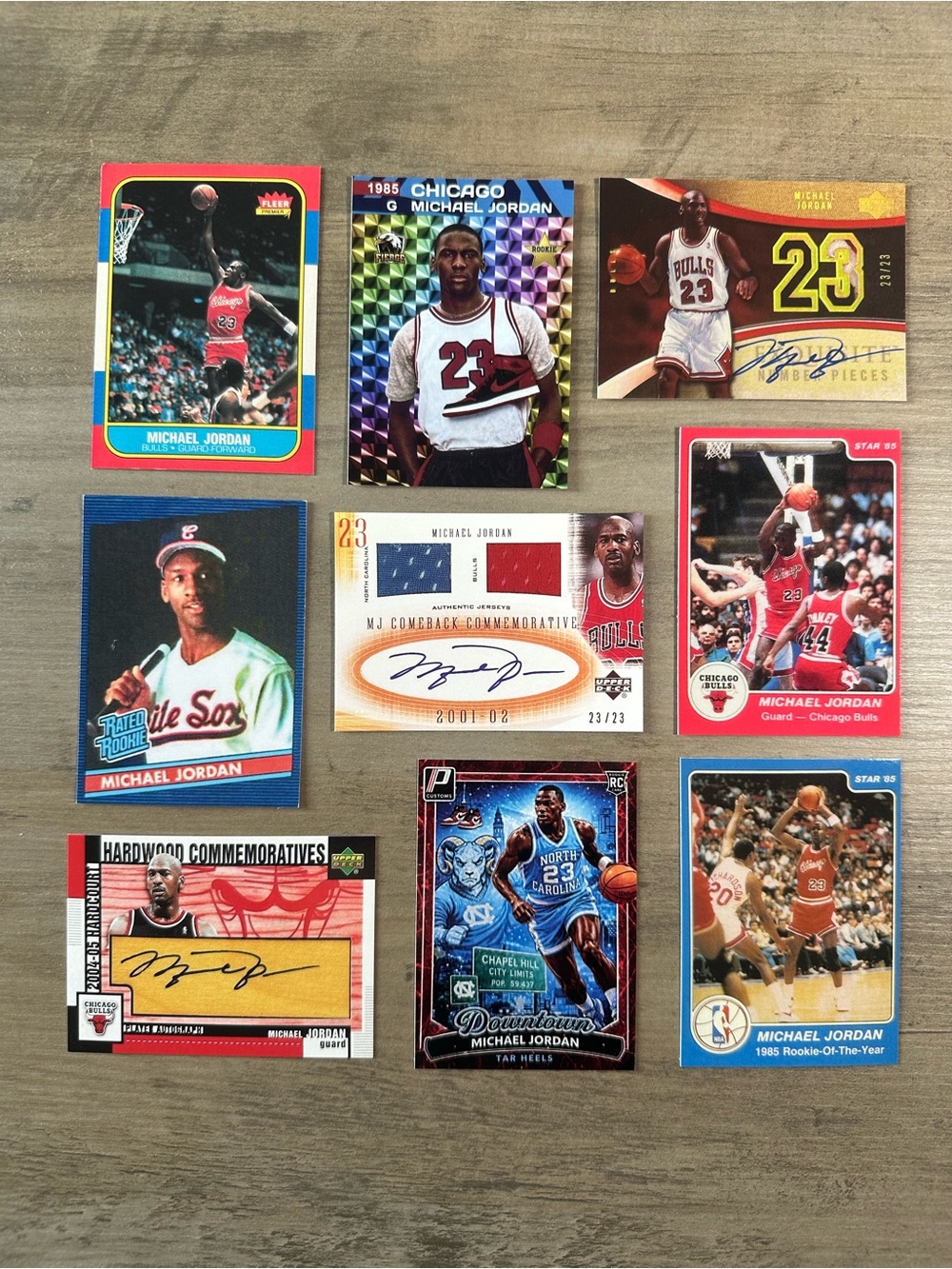 Michael Jordan Rookie Signed Lot of (9) Downtown Fleer Novelty Cards. Bulls.
